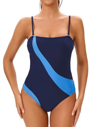 Meioro Mujere Traje de Baño de una Pieza, Bañador Deportivo Mujer Scoopback Deportivo con Tazas de Espuma Extraíbles, Bañadores Mujer Natacion Acolchado Atlético Women Swimsuit