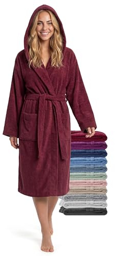 Morgonrock Dam med Huva Medellång – 100% Bomull Frotté 380 g/m² – Badrock Dam för Spa, Bastu & Hem, Mjuk, Absorberande, Längd till Vaden, S–XXL