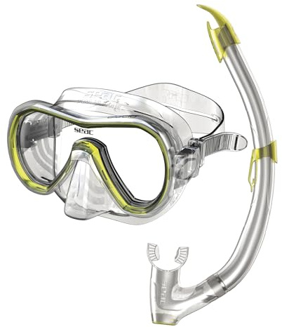 Seac Set Giglio, Set Snorkeling con Maschera Subacquea e Snorkel con Valvola di Spurgo Acqua per Adulti e Ragazzi, trasparente/giallo, standard
