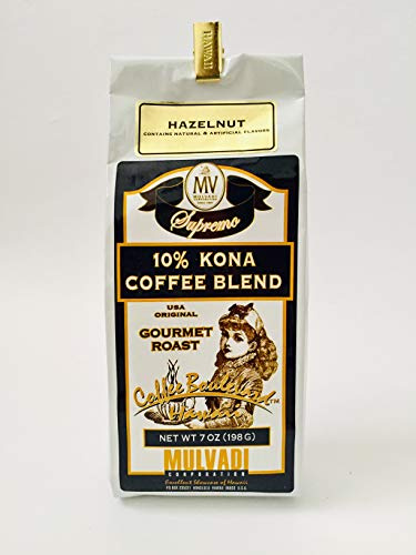 Mulvadi 10% Kona Coffee Blend 7 oz with Aloha Hawaii Bag Clip (Hazelnut)