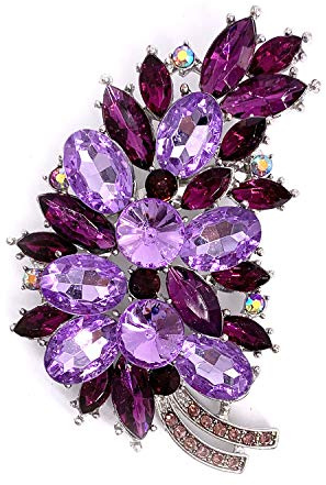 LAXPICOL Vintage Purple Austrian Crystal Flower Leaf Bouquet Clusters Large Big Brooch Pin For Women Jewelry