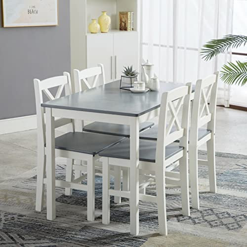 JINPALAY Conjunto Mesa y 4 Sillas Comedor Cocina de Madera Pino Moderno Mesa Cocina con Sillas 108 cm x 65 cm x 75 cm (Gris)