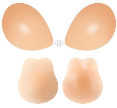 Egussi Adhesive Push Up Bra for Women, Strapless Sticky Silicone Bra With Ultra Thin Nipple Cover for Dress, Skin-Coloured, D