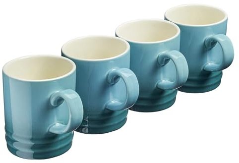 Cooks Professional 4 Piece Colourful Stoneware Mug Set | Tea Coffee Hot Chocolate Drinking Cups | Microwave Dishwasher Refrigerator Freezer Safe | 350ml Capacity | Teal