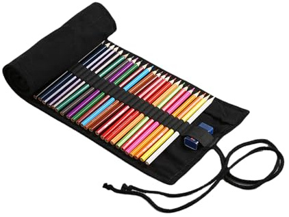 WUMUZAI Trousse enroulable pour crayons de couleur, trousse à crayons de couleur, trousse à crayons de couleur, trousse portable pour coloriage, croquis, dessin, voyage d'artiste, noir, 72