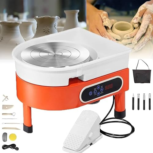 KJLYLPP 350w Electric Potter's Wheel Machine, 25cm Turntable/LCD Touch Screen, Detachable Basin & Foot Pedal, for Adults & Beginners Art Craft (Orange)