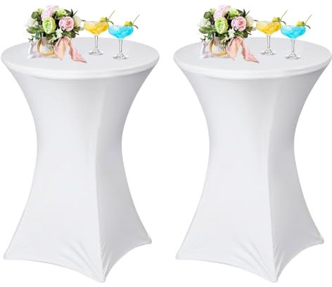 AMFUN 2er-Set Stretch Stehtisch Hussen, Stehtisch Hussen, Verstärkung im Fußbereich, Quadrat Ecken Stehtischhussen für Bar, Hochzeit, Cocktail-Party, Bankett, Stretch（80×110cm, Weiß ）
