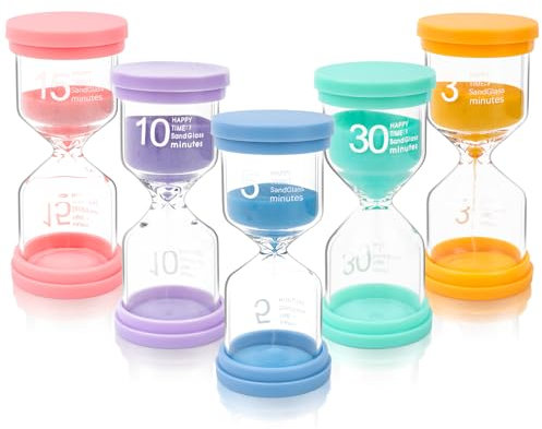 TNEDFOD 5 Stück Sanduhren Set, Bunter Sanduhren für Kinder, Glas Timer,3/5/10/15/30 Min, Macaron-Farbe Sanduhren für Lernen, Spiel Timing, Kreative Geschenke, die Dekoration im Home Office