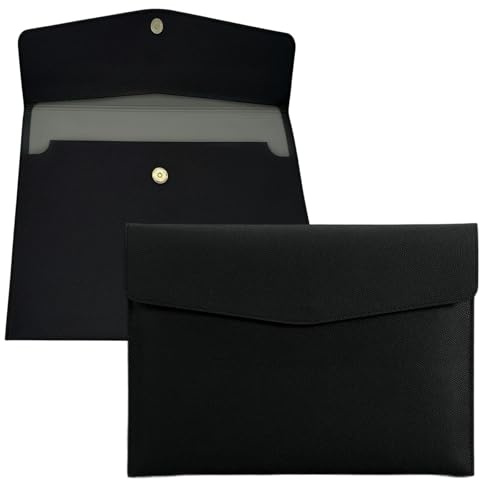 YSDINK PU Leather A4 Document File Folder, Portable and Waterproof File Organizer with Magnetic Snap Closure, Envelope Storage Bag for Office, Home, School, Travel and Business Use (Black)