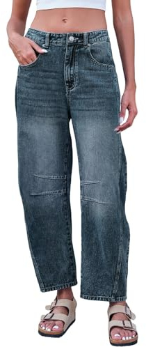 Jean pour femme - Coupe baril - Taille moyenne - Jambes larges - Coupe baggy - Style boyfriend - Confortable - Tendance - Décontracté, bleu, 4XL