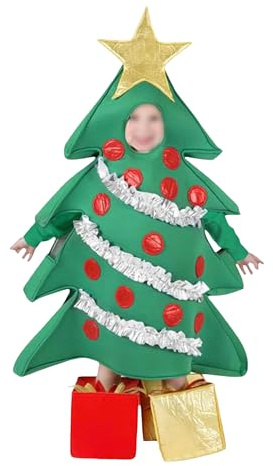 Felcia Adults Kids Christmas Tree Costume Present Box Shaped Shoes Cosplay Jumpsuit Stage Perform Novelty Role-Playing Party Outfits (Green B, One Size)