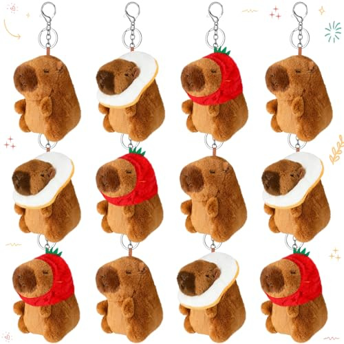 12 Pcs Capybara Plush Keychain Cute Small Capybara Stuffed Animal Toys