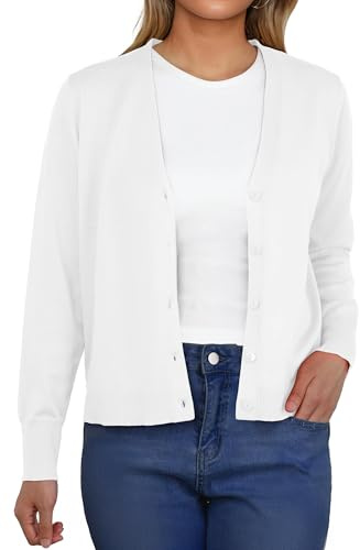 GRECERELLE Women's Lightweight Cardigan Jumper V-Neck Long Sleeve Casual Ladies Cardigans with Buttons Knitwear for Summer Evening