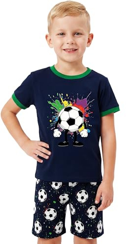 Hoseay Ensemble Pyjama Manches Courtes Filles Garçons 2 pièces Âge 2-8 | Doux, Coton, Cheval Football Cheval Dinosaure, Vêtement de Nuit, Respirant, T-shirt et Short, Été Vêtements de Détente