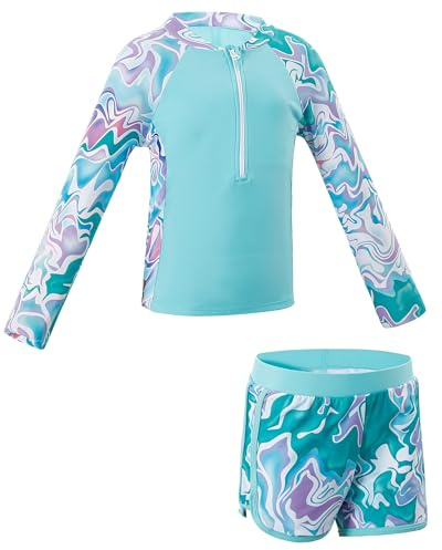 Cheerful Mario Maillot de Bain Deux Pièces à Manches Longues Anti-UV，Enfant Rashguard Set avec Coquilles Amovibles