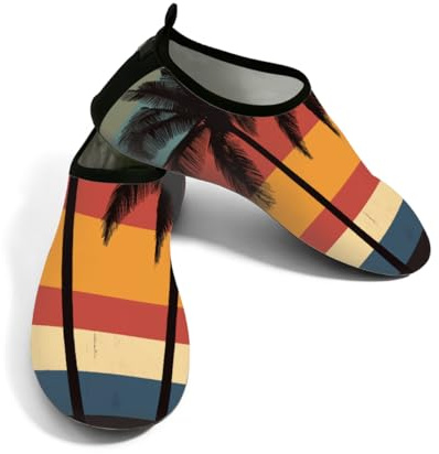 Scarpe da donna per sport acquatici ad asciugatura rapida, da spiaggia, da spiaggia, con albero di cocco, senza lacci, calzini acquatici per escursionismo, surf, yoga, Paesaggio marino con albero di