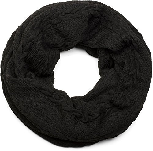 styleBREAKER Feinstrick Loop Schal mit Zopfmuster, Winter Schlauchschal, Loopschal, Strickschal, Unisex 01018151, Farbe:Schwarz
