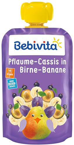 Bebivita Drück Mich Quetschbeutel, Drück Mich Pflaume-Cassis in Birne-Banane, 6er Pack (6 x 120 g)