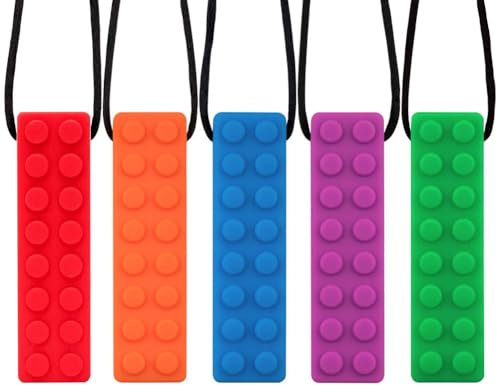 Novelfun Sensory Chew Halskette, 5er Pack Silikon Kauen Anhänger Training und Entwicklung Zappeln Spielzeug Kauen Halskette für Kinderkrankheiten,Autismus ADHS SPD,Oral Motor,Angst,Autistische Kinder