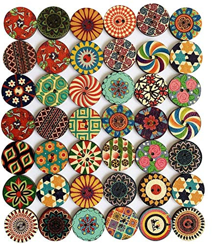 Wooden Buttons for Crafts Wood Buttons 1 Inch Assorted Vintage Round Wooden Flower (25mm)
