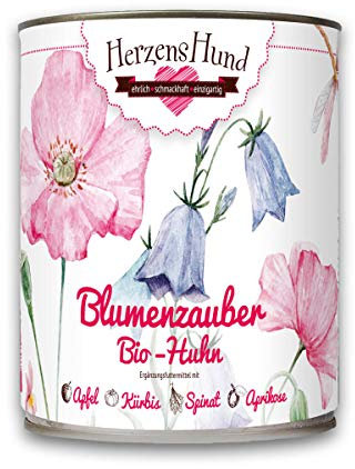 HerzensHund® (6 x 800g) | Bio-Huhn Hundefutter mit Bio-Apfel für ausgewachsene Hunde | Bio Zertifiziert | Super Premium Nassfutter für Erwachsene Hunde | 6er Pack