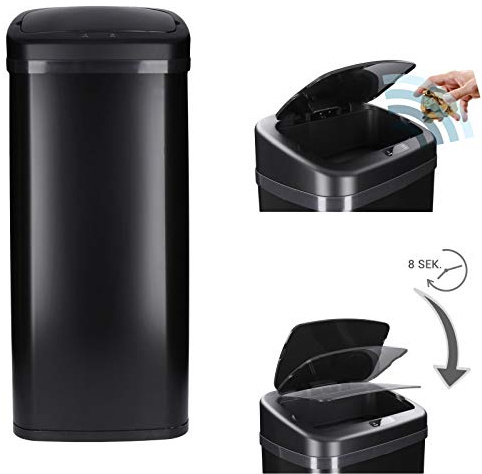 Automatisk sensor soptunna 30-60 liter med soppåsfäste, målat stål, rektangulär eller rund, automatisk öppning/stängning - Automatisk kökssoptunna, Sensor-papperskorg (Svart, 50 liter, rektangulär)