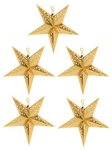 Mistletoe 5pcs 30cm Glitter Golden Christmas Paper Star Lantern Lampshade 3D Pentagram Snowflake Ceiling for Wedding Party Home Christmas