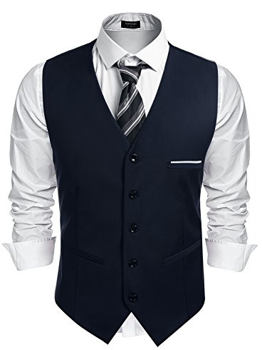 COOFANDY Chaleco de traje para hombre con cuello en V chaleco elegantes de traje para halecos de negocios azul oscuro M