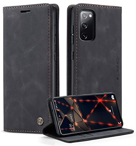 CaseMe Handyhülle für Samsung Galaxy S20 FE 5G/4G Hülle Premium Leder Klappbar Flip Case Magnet Kartenfach Standfunktion Tasche Schutzhülle für Samsung Galaxy S20 FE 5G/4G - Schwarz