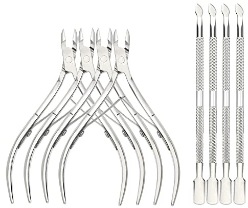 XINMEIWEN 8-Piece Cuticle Trimmer Set - Cuticle Nipper, Remover, Cutter with Pusher - Stainless Steel Nail Tools for Fingernails and Toenails (Silver)
