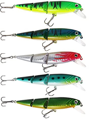 EMSea 5PCS Multi Jointed Fishing Lures Artificial Baits Plastic Lifelike Swimbaits Simulation Lures Fishing Tackles for Bass Yellow Perch Walleye Pike