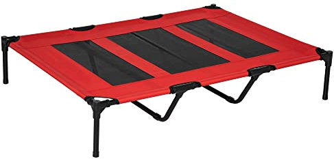 PawHut Raised Dog Bed Cooling Elevated Pet Cot with Breathable Mesh for Indoor Outdoor Use Red, XX Large, 122 x 92 x 23cm