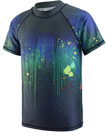 Jungen Kurzarm Badeanzug Kinder Rashguard Kind Schnell Trocknend Schwimmshirts Jungen Rash Vest Alter 4-16, Farbe der Nacht, 5-6 Jahre