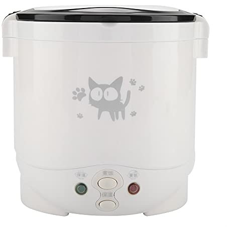 Mini Arrocera de 1 L, 12 V, Fiambrera Eléctrica, Arrocera de Viaje Portátil para Coche, Vaporera Eléctrica Multifuncional para Alimentos, Arrocera de Cocción Rápida, Olla Antiadherente(Blanco)
