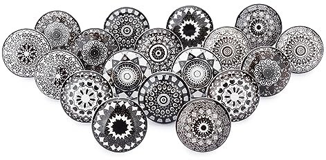 Ajuny Lot de 18 Boutons en Céramique Imprimée Blanc et Marron – Poignées Décoratives pour Placards Tiroirs Meubles de Cuisine Salle de Bain Commode et Armoires avec Finition Brillante
