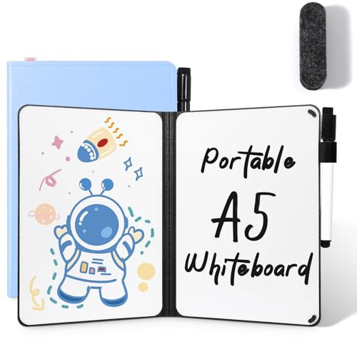 AGM Mini Whiteboard blå, bärbar A5-planeringstavla, liten dubbelsidig skrivning, whiteboard, ingen magnet, 15 x 21 cm hårt skal för kontor, skola, hem – inkl. 1 markör med raderspets