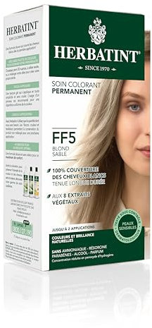 Herbatint Cura colorante permanente per capelli FF5 biondo sabbia – 150 ml, senza ammoniaca, 100% copertura capelli bianchi, testata dermatologicamente per pelli sensibili, con 8 estratti vegetali