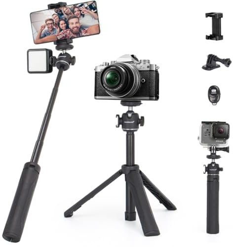 Koolehaoda Trípode de Cámara Mini Trípode de Mesa Portátil Vlog Travel Selfie Stick Trípode Extensible con Cabeza de Bola de 360° Tornillo de 1/4 Accesorios de Liberación Rápida para Cámara