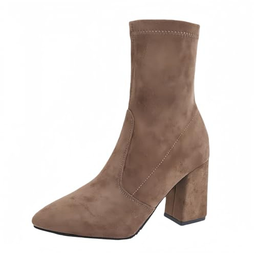 Moda Tobillo Sexy Tacones Altos Plataforma Botas de Combate para Mujer Cremallera Puntiaguda Chelsea Bota Doble Elástico Vestido Retro Calle Caminar Fiesta de Boda