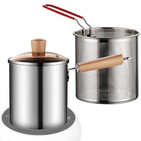 Evember Olla freidora con Cesta | Olla para freír Tempura de Acero Inoxidable 304,Sartén Profunda, freidora de Estufa con escurridor de Goteo de Aceite, freidoras para cocinar