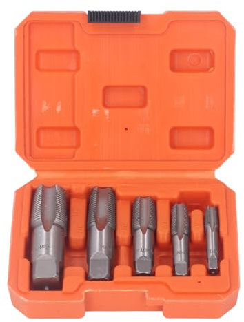 Juego de Grifos para Tuberías NPT de 5 Piezas, Kit de Herramientas de Plomería con Rosca de Acero Al Carbono de 3/4, 1/2, 3/8, 1/4, 1/8 Pulgadas, Tamaños de Rosca NPT Versátiles,