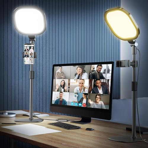 LitONES Desktop Video Conference Light for Zoom Meeting, Desk Light with Stand and Phone Holder, Desk Lamp Laptop Light for Working from Home, Video light For Webcam Lighting/Video Calls