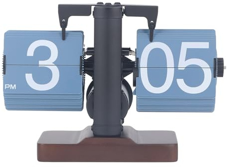 Retro Flip Desk Shelf Clock, Flip Digital Clock Auto Flip Clock for Home Office Decor Flip Desk Clock, Flip Clock Vintage Desk Clock Retro Flip Down Clock (Black with Blue
