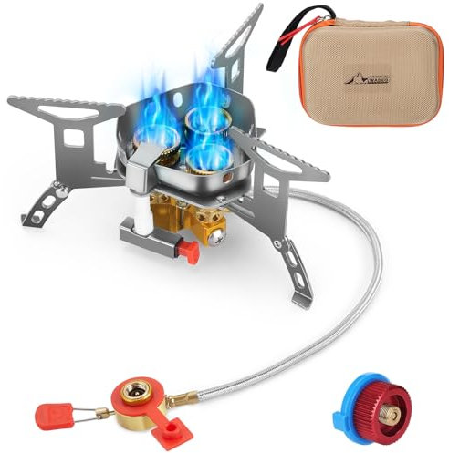 WADEO Winddichter Campingkocher 6800W, Camping Gaskocher mit Piezozündung und Butanadapter, Größerer Stützbereich, Tragbarer und klappbarer Kocherbrenner für Rucksackreisen, Wandern und Picknicks