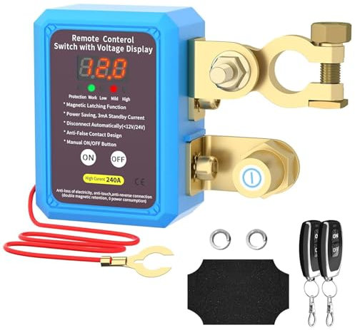 Teodute Desconectador de Bateria Coche, Corta Corriente Bateria 12V Coche 240A con Pantalla de Voltaje LED, Interruptor Bateria Coche, Cortacorrientes Coche para Automóviles RV ATV Barco