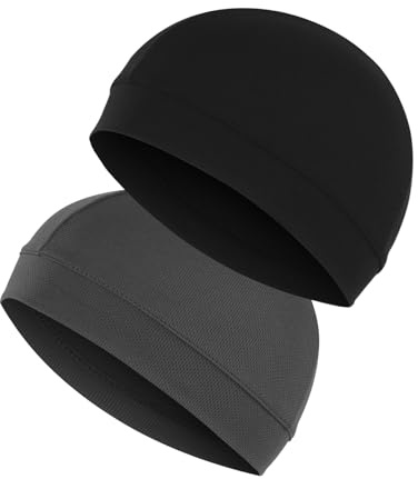 Anseom2 Pack Skull Cap and Hat - Breathable Moisture Wicking Cycling Running Hat Liner for Men and Women - Black and Grey