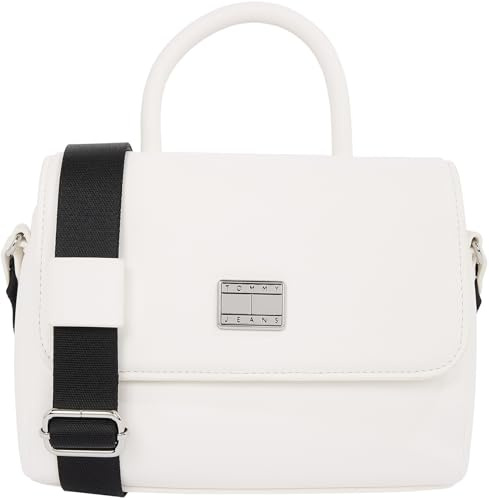 Tommy Jeans Damen Crossbody Bag Tasche American Cool Flap Breiter Tragegurt, Elfenbein (Ancient White), Einheitsgröße