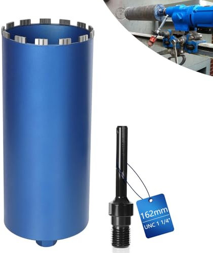 Corona diamantata per trapani a nucleo con turbo da 162 mm, L 460 mm, adattatore SDS-MAX 1 ¼ pol., UNC, fresa a umido, saldata al laser per calcestruzzo, granito muratura