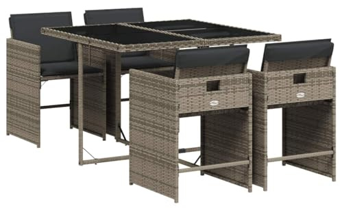 vidaXL Ensemble à Manger de Jardin avec Coussins 5 pcs, Chaises à Manger avec Accoudoirs, Ensemble de Meubles avec Table, Moderne, Gris Résine Tressée