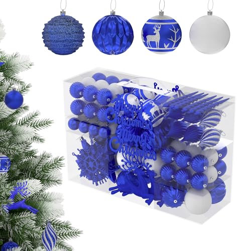 YRHome 108pcs Weihnachtskugeln Klein Weihnachtsbaumkugeln Christbaumkugeln Kunststoff mit Aufhänger Weihnachtsdekoration Kugeln Weihnachtsschmuck Deko Weihnachtsbaumschmuck, Blau